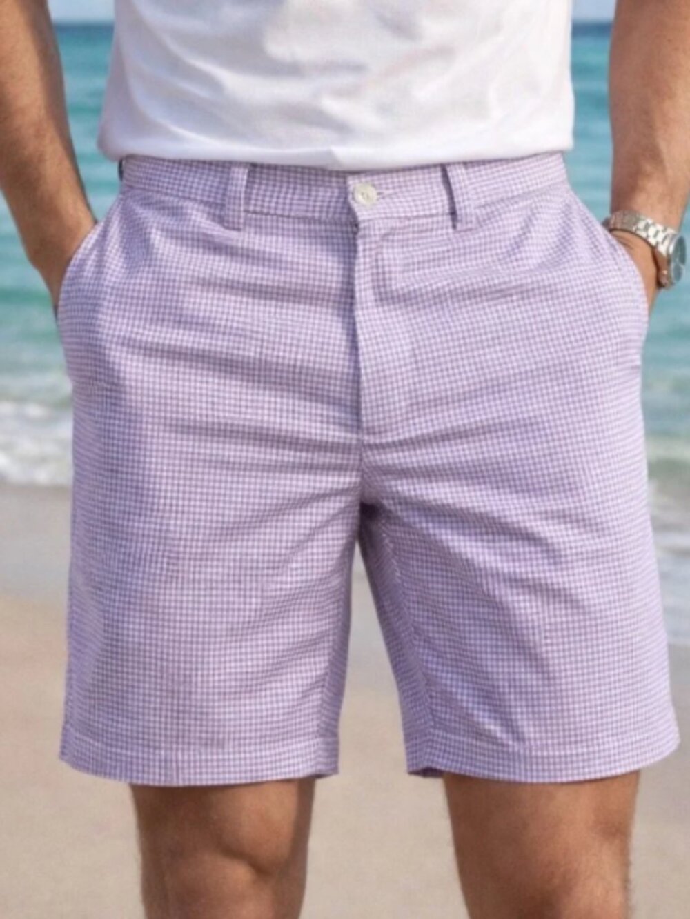 Polo Ralph Lauren Slim GI Fit Gingham Lavender Shorts Size 36